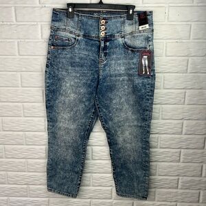 NO BOUNDRIES DECONSTRUCTED ACID WASH HIGH RISE CROP SKINNY STRETCHY JEANS SZ 21